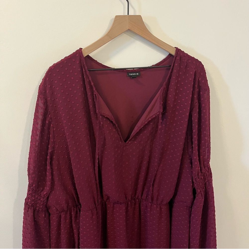 Torrid Merlot Red Textured Chiffon Skater Dress Size 5/5X - Picture 5 of 16